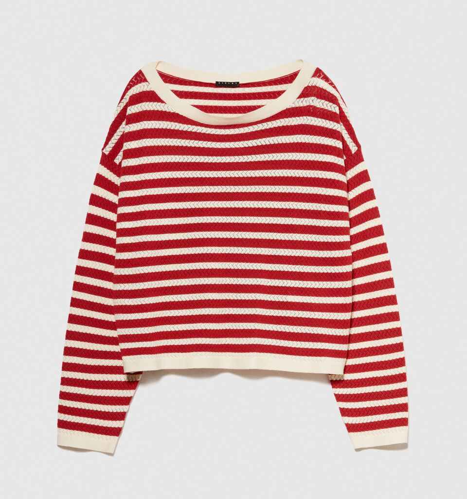 Sweater with two-tone stripes - women's boat neck sweaters - Red | Sisley image number 6